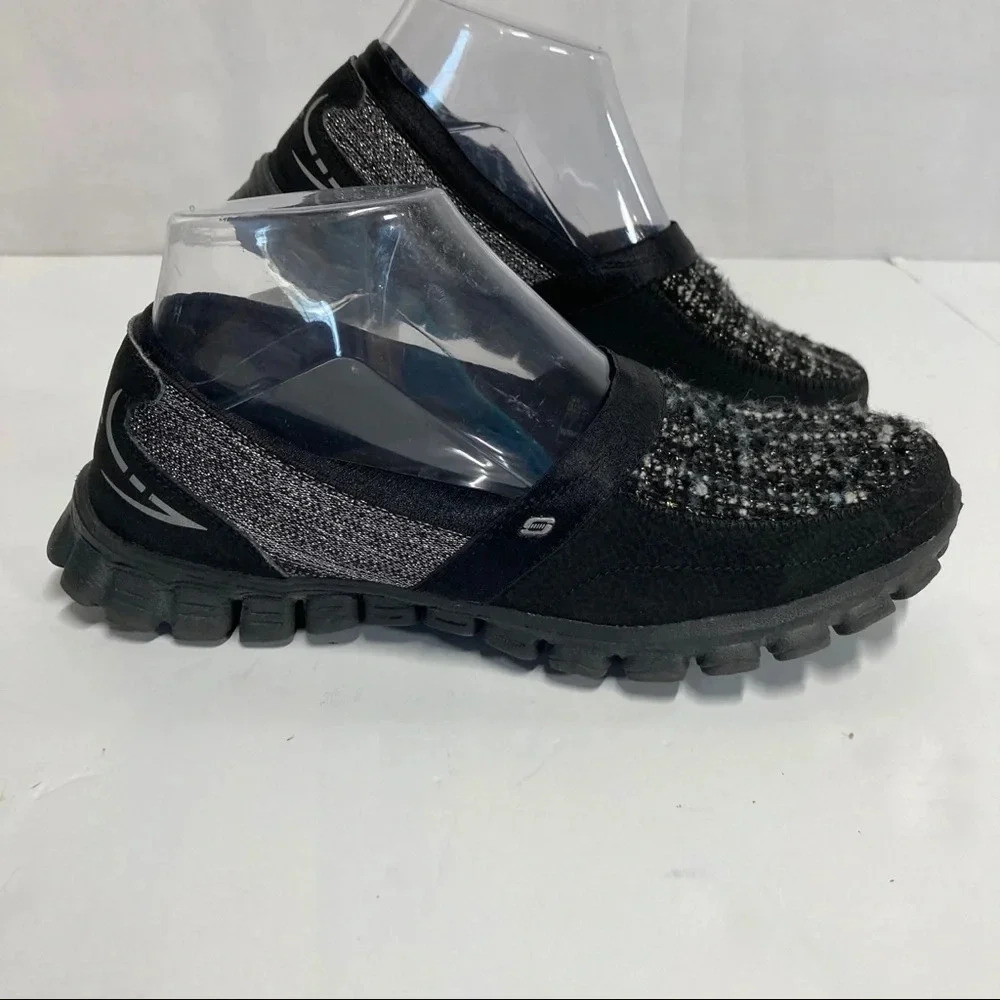 Skechers EZ Flex Memory Foam Women's 7 Happy Go Lucky Mary Jane Flat Black